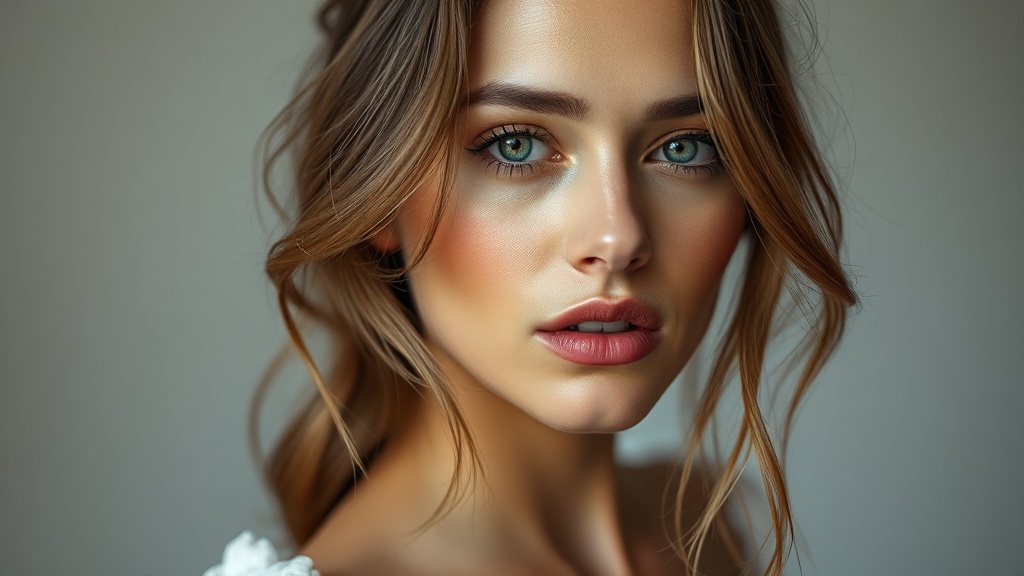 Kobieta 30+ z karmelowymi refleksami w technice balayage, ujęcie z bliska