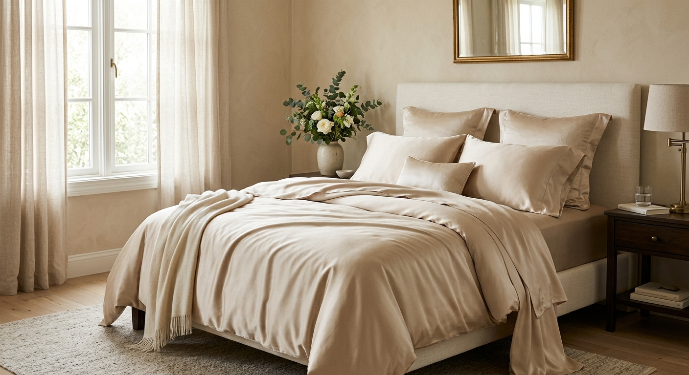 Jedwabna pościel w kolorze szampańskim