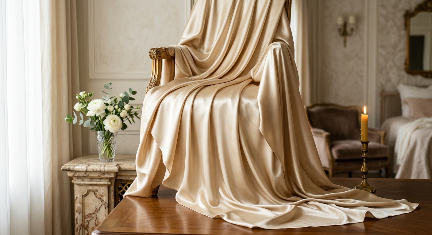 Błyszcząca tkanina satynowa w kolorze szampańskim