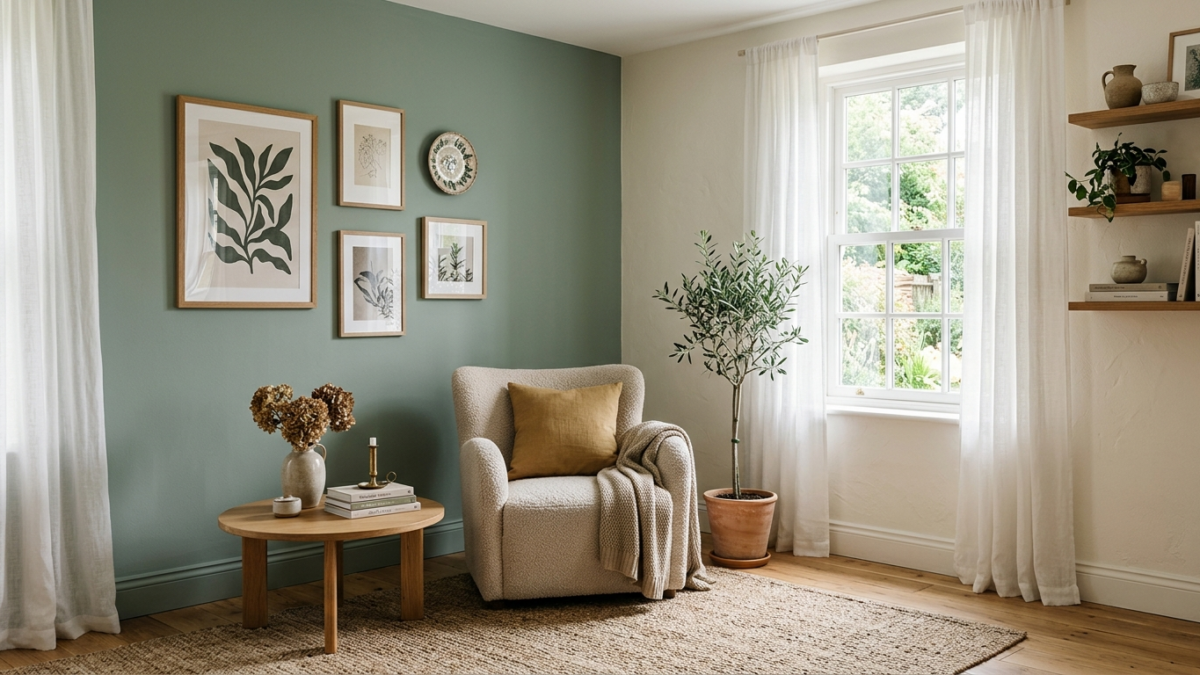 Pokój z dwoma kolorami ścian — szałwia i krem