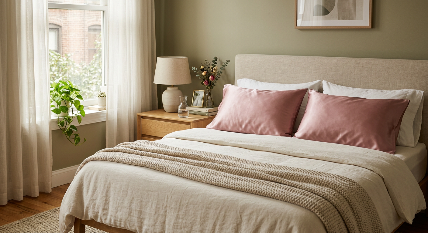 Satynowe poszewki na poduszki w sypialni